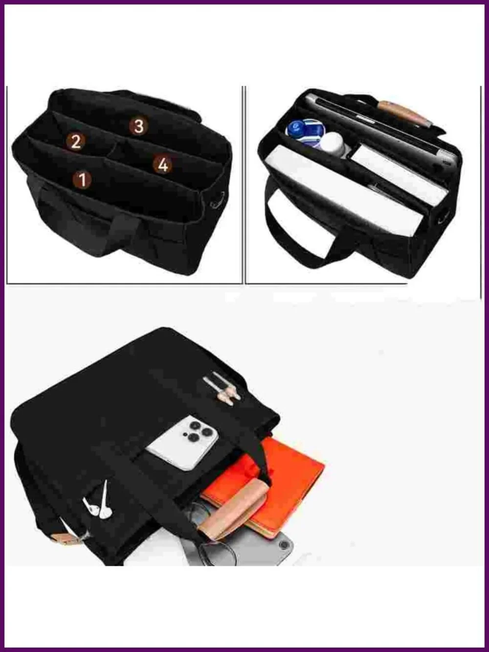 Multi Pocket Shoulder Bag Tote with Compartments - Picture 8 of 8